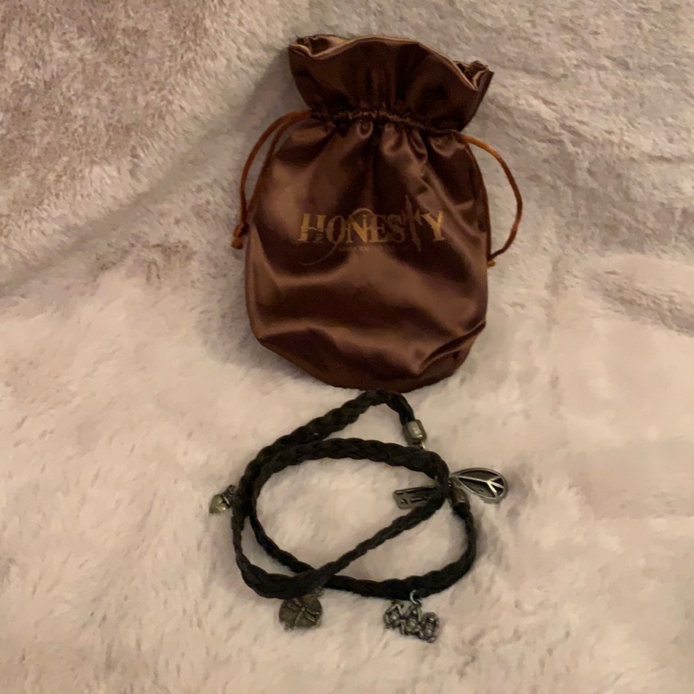 Honesty Black leather clasp wrap charm bracelet.